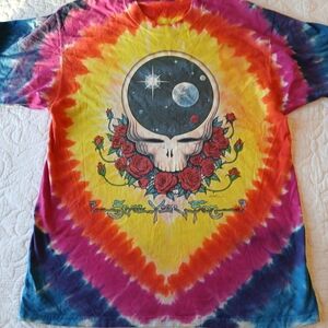 Liquid Blue Tie-Dye Skull and Roses Tee